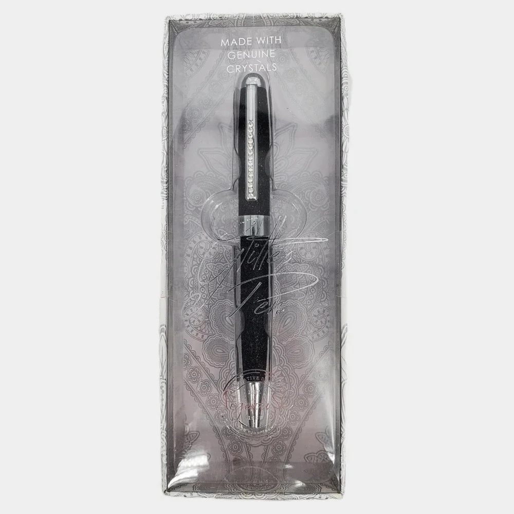 Argento SC Black Glitter Ballpoint Pen with Genuine Crystals BPE010-BK New